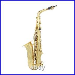 Alto Saxophone Brass Lacquered Gold Eb Sax with Carry Case Cleaning Brush O4O9