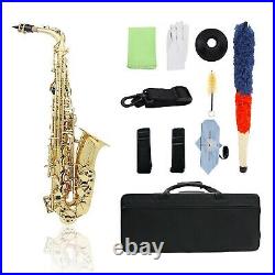 Alto Saxophone Brass Lacquered Gold Eb Sax with Cleaning Mouthpiece Brush Case