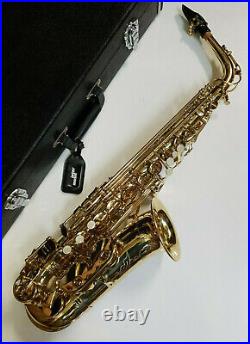 Alto Saxophone Eb Sax Gold Lacquer Intermusic Full Outfit In Hard Case -