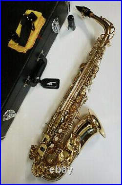 Alto Saxophone Eb Sax Gold Lacquer Intermusic Full Outfit In Hard Case 9
