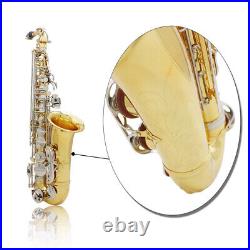Alto Saxophone Glossy Brass Engraved Eb E-Flat Sax Wind Instrument + K2L3