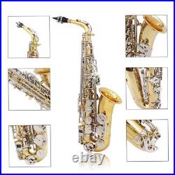 Alto Saxophone Glossy Brass Engraved Eb E-Flat Sax Wind Instrument + K2L3