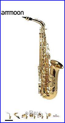 Ammoon bE Alto Saxphone Brass Lacquered Gold E Flat Sax 802 Key Type Woodwind