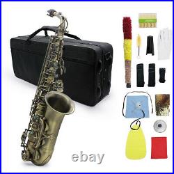 Eb E-flat Alto Saxophone Antique Finish Bend Sax Woodwind Instrument + Case H8M1