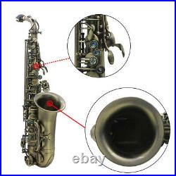 Eb E-flat Alto Saxophone Antique Finish Bend Sax Woodwind Instrument + Case H8M1