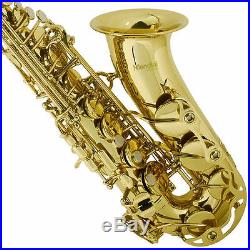 MENDINI GOLD LACQUER BRASS Eb ALTO SAXOPHONE SAX With TUNER, CASE, CAREKIT, 11 REEDS