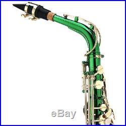 MENDINI GREEN LACQUER BRASS Eb ALTO SAXOPHONE SAX With TUNER, CASE, CAREKIT, 11 REEDS