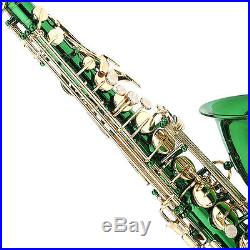 MENDINI GREEN LACQUER BRASS Eb ALTO SAXOPHONE SAX With TUNER, CASE, CAREKIT, 11 REEDS