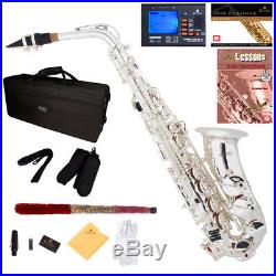 MENDINI SILVER PLATED BRASS Eb ALTO SAXOPHONE SAX With TUNER, CASE, CAREKIT, 11 REEDS