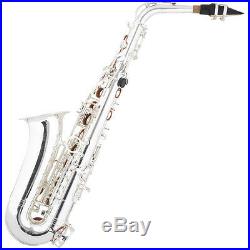 MENDINI SILVER PLATED BRASS Eb ALTO SAXOPHONE SAX With TUNER, CASE, CAREKIT, 11 REEDS