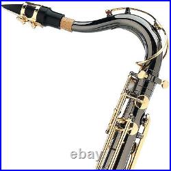 Mendini Bb Tenor Saxophone Sax Black Nickel Body Gold Keys +Tuner MTS-BNG
