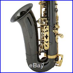 Mendini Black Nickel Body with Gold Keys Alto Saxophone Sax +Tuner+Book MAS-BNG