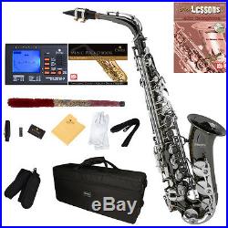 Mendini Black Nickel Body with Silver Keys Alto Saxophone Sax +Tuner+Book MAS-BNN