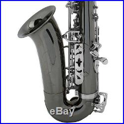 Mendini Black Nickel Body with Silver Keys Alto Saxophone Sax +Tuner+Book MAS-BNN