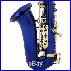 Mendini Blue Lacquered Eb Alto Saxophone Sax +Tuner+CareKit+Case+Book MAS-BL