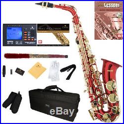 Mendini Red Lacquered Eb Alto Saxophone Sax +Tuner+CareKit+Case+Book MAS-RL