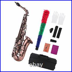 Red Bronze Bent Eb Alto Saxophone Beginner E-flat Sax + Carry Case Gloves A2X6