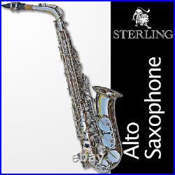 Silver Alto Sax. Brand New STERLING Eb Saxophone. Case and Accessories